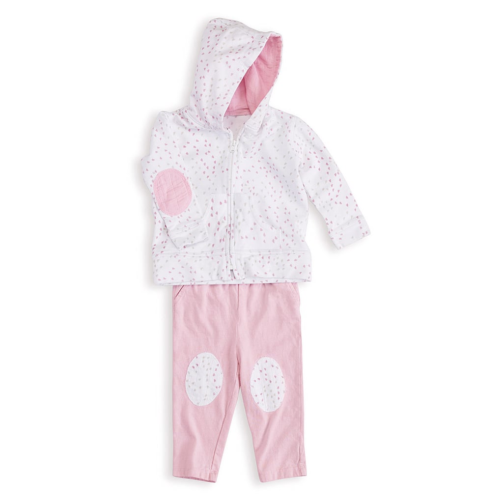 Aden + Anais Lovely Mini-Hearts Hoodie ($35), Aden + Anais Lovely Solid Pink Jersey Pants ($20)