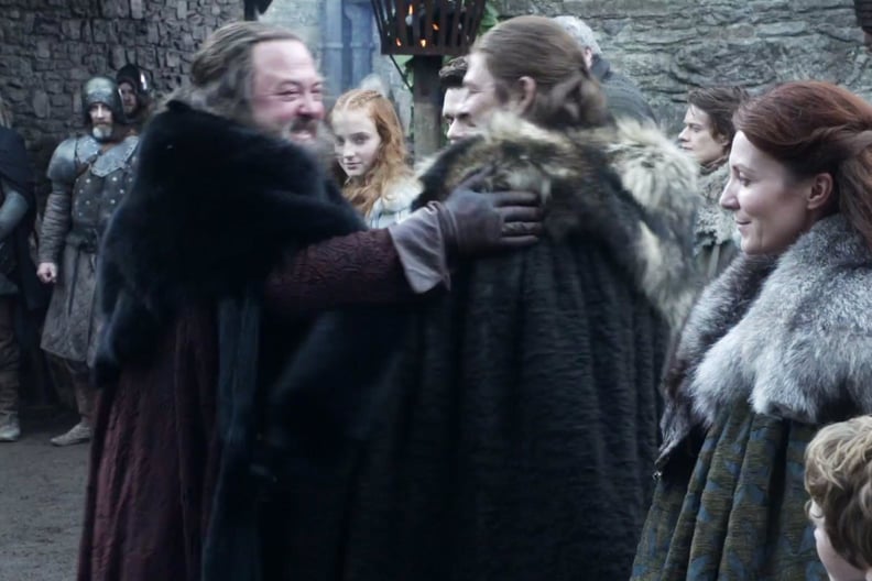 First, he hugs Ned.