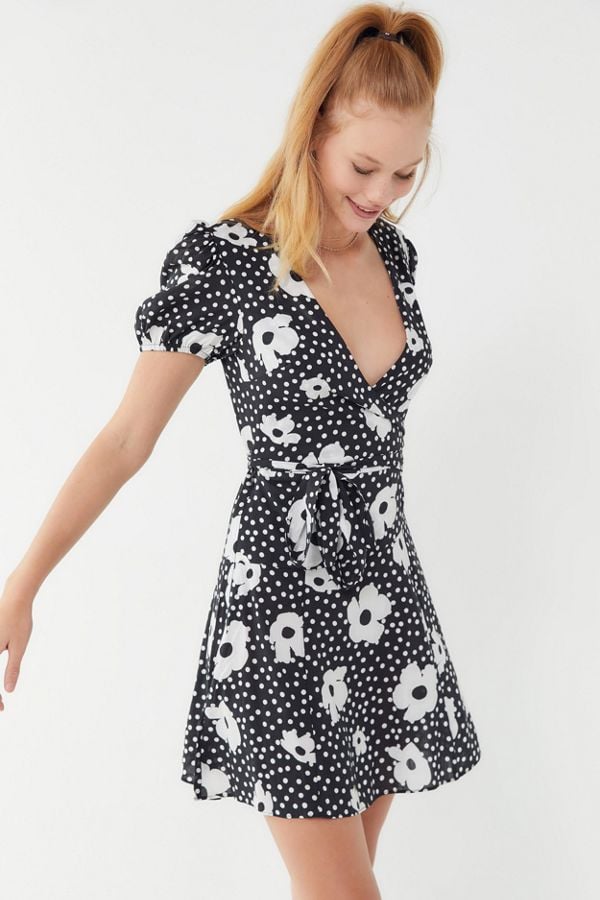 UO Jocelyn Printed Puff Sleeve Mini Dress