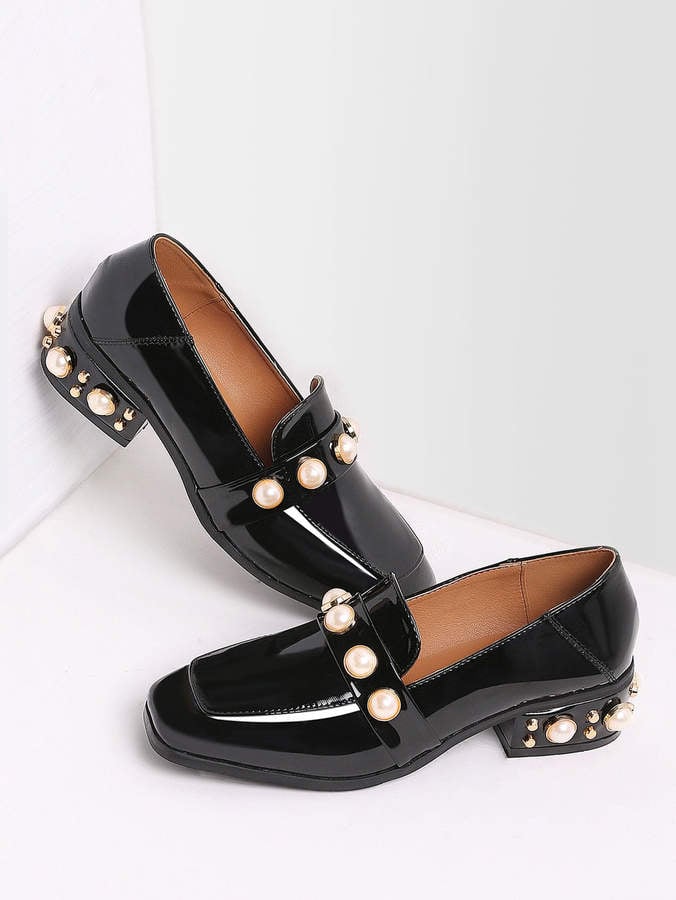 Romwe Black Pearl Studded Loafers