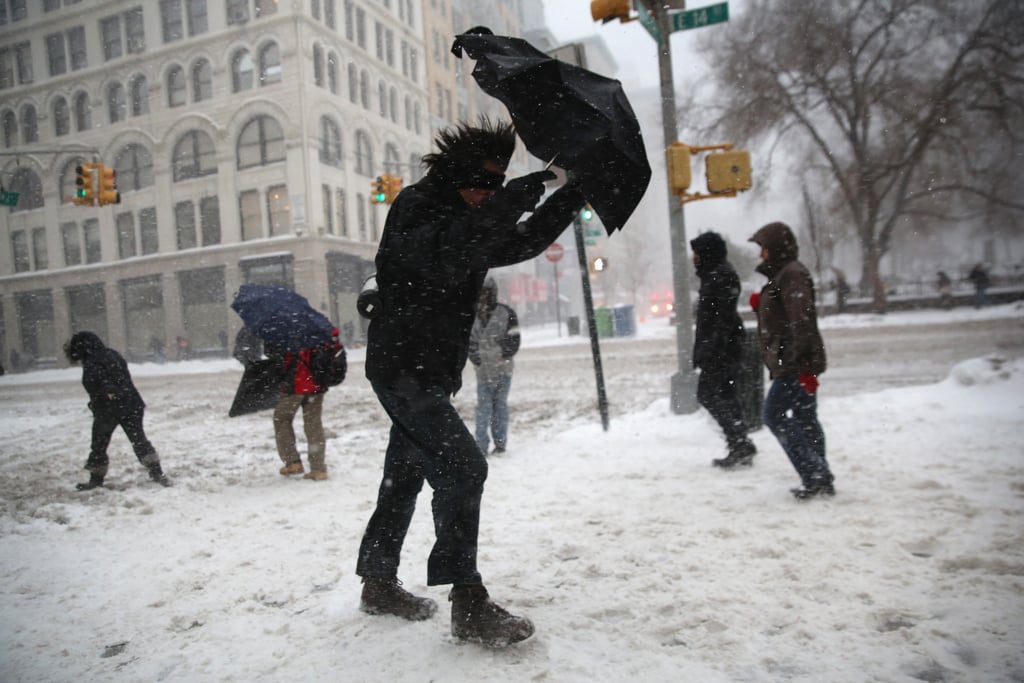 High winds made the commute even more difficult in NYC.