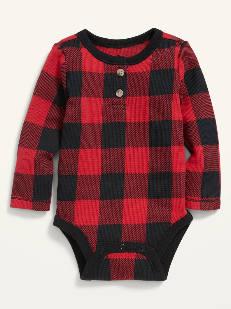Old Navy Unisex Long-Sleeve Buffalo Plaid Thermal Bodysuit for Baby