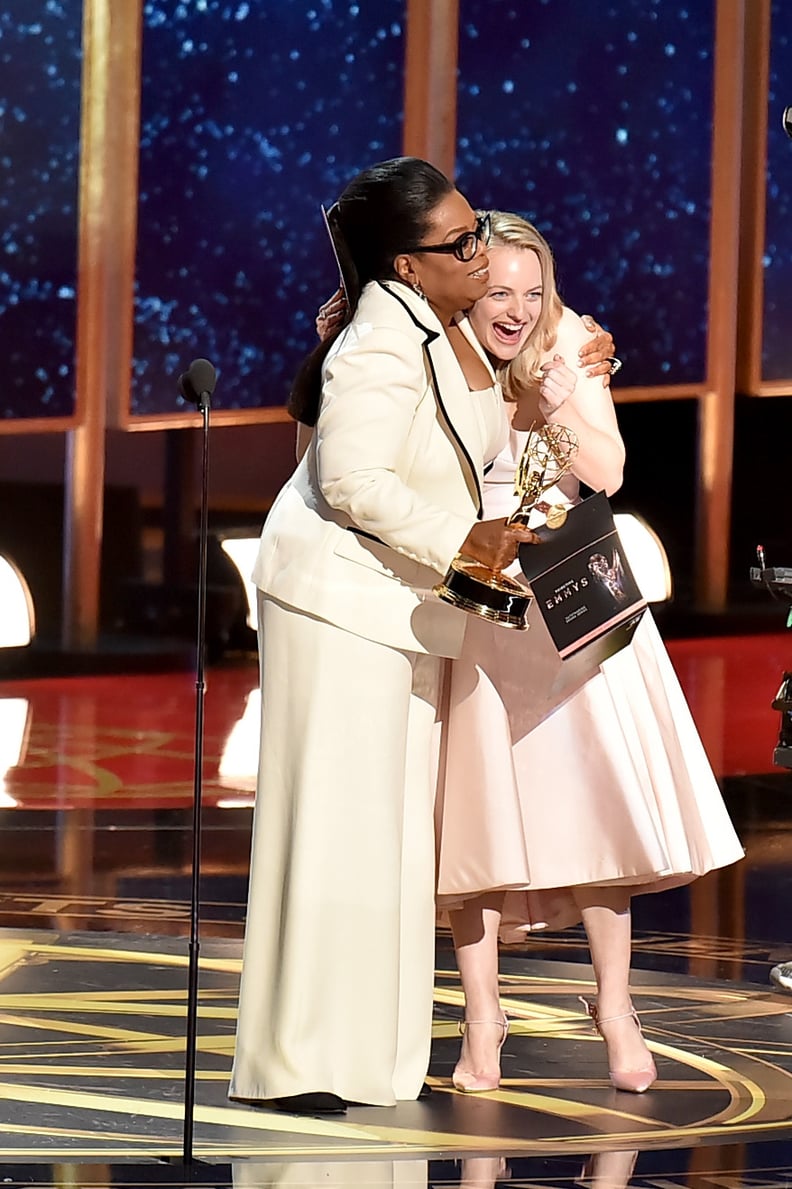 Oprah Winfrey and Elisabeth Moss at the 2017 Emmy Awards