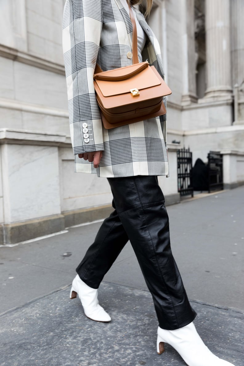 The Outfit Formula: Vintage Leather Pants + a Blazer + a Turtleneck + Boots + a Bag