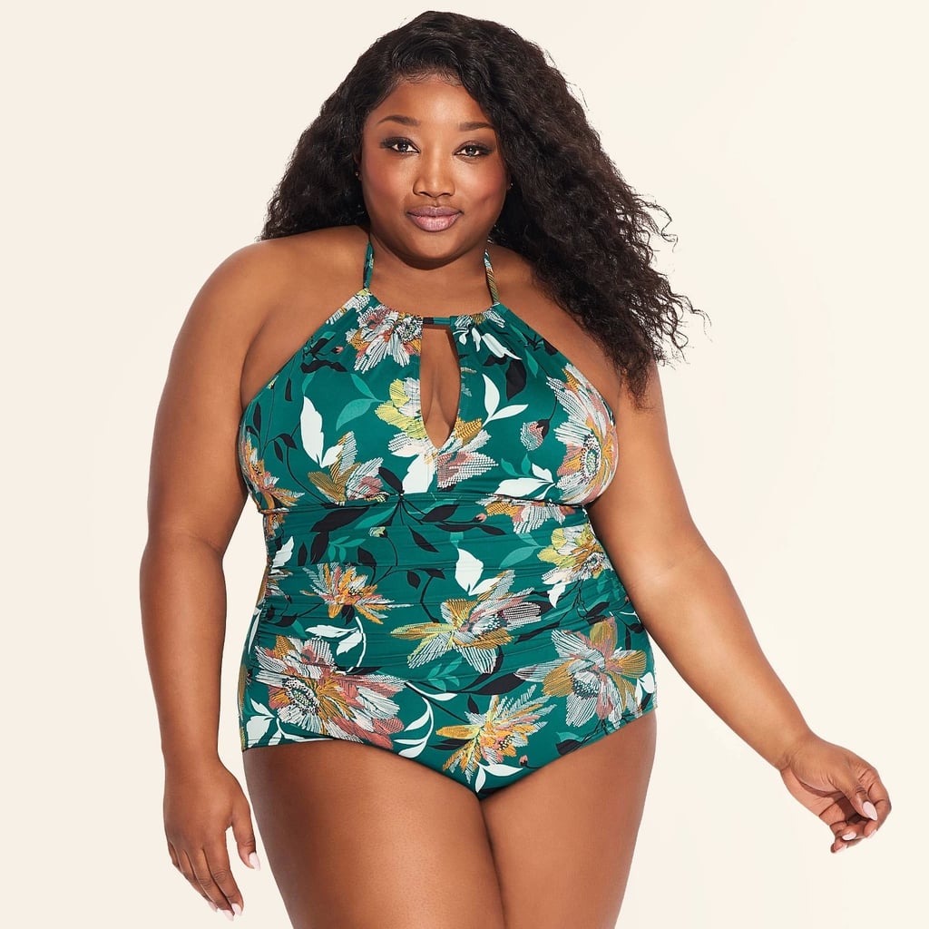 Plus-Size Slimming Control High Neck Keyhole One-Piece Swimsuit