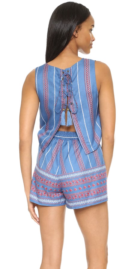 Moon River Border Print Open Back Romper ($88)