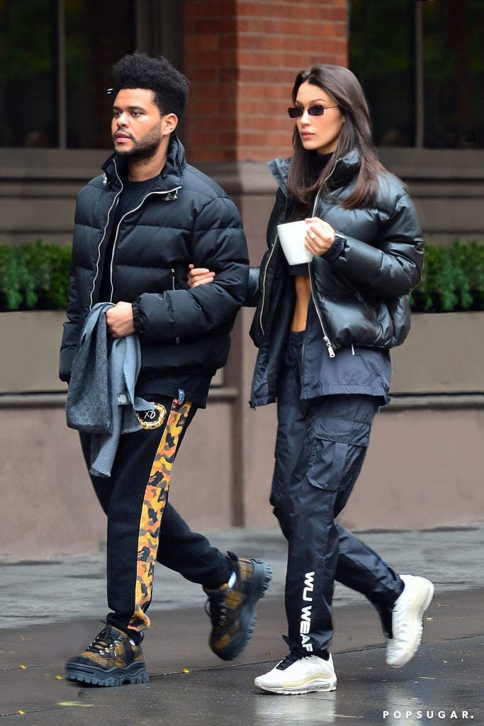 Bella Hadid Wearing a Crop Top and Puffer With The Weeknd | POPSUGAR ...