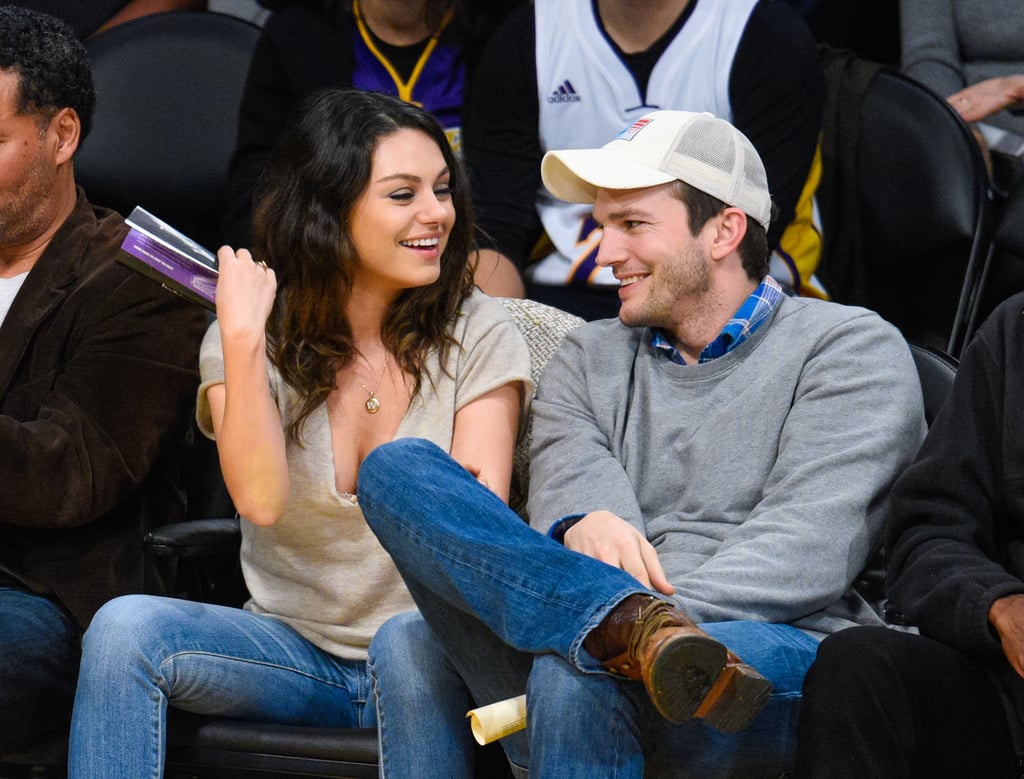 Mila Kunis and Ashton Kutcher at Lakers Game Dec. 2014