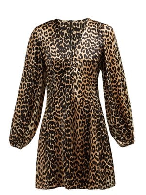 Ganni Blakely Leopard-Print Silk-Blend Mini Dress