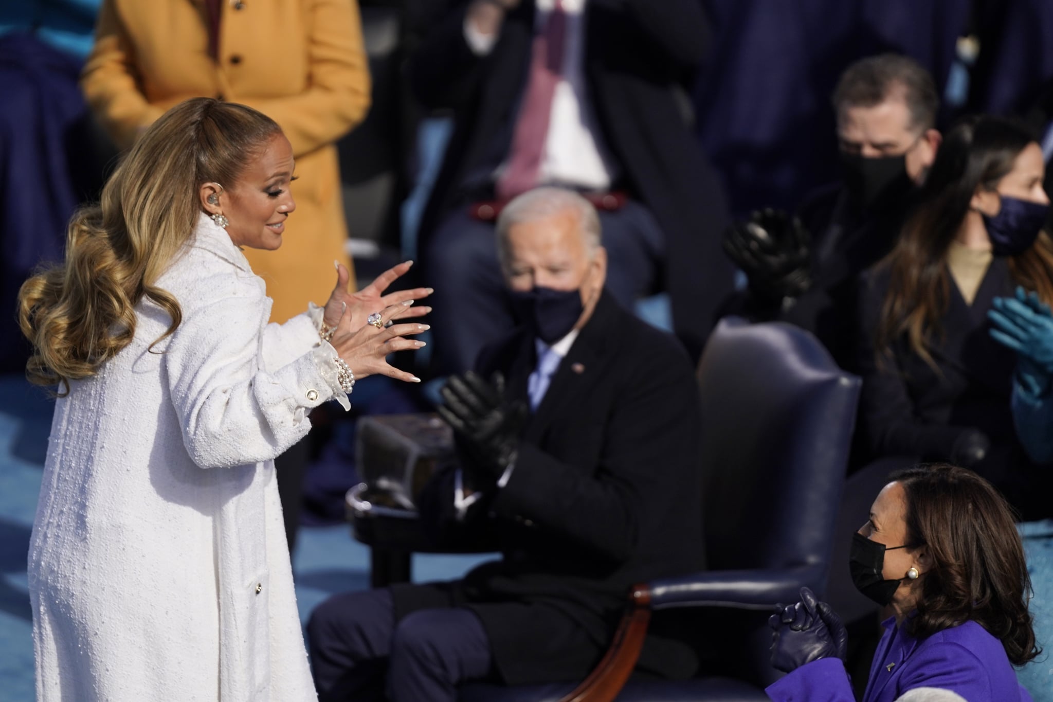 See Photos Of J Lo S White Chanel Outfit On Inauguration Day Popsugar Fashion
