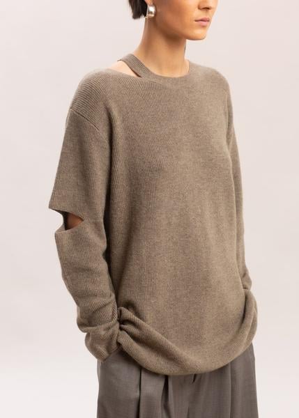 The Frankie Shop Cut-Out Ribbed Sweater in Mink