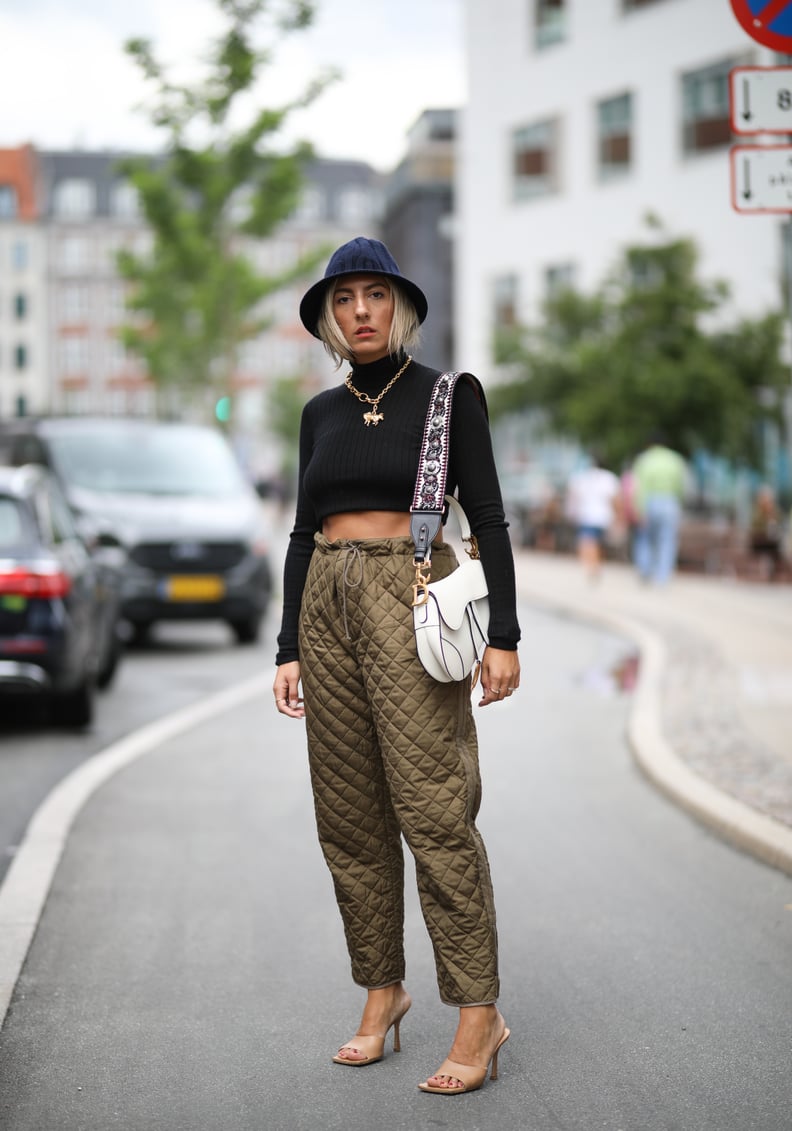 Style Beige Heels With a Crop Top and Pants