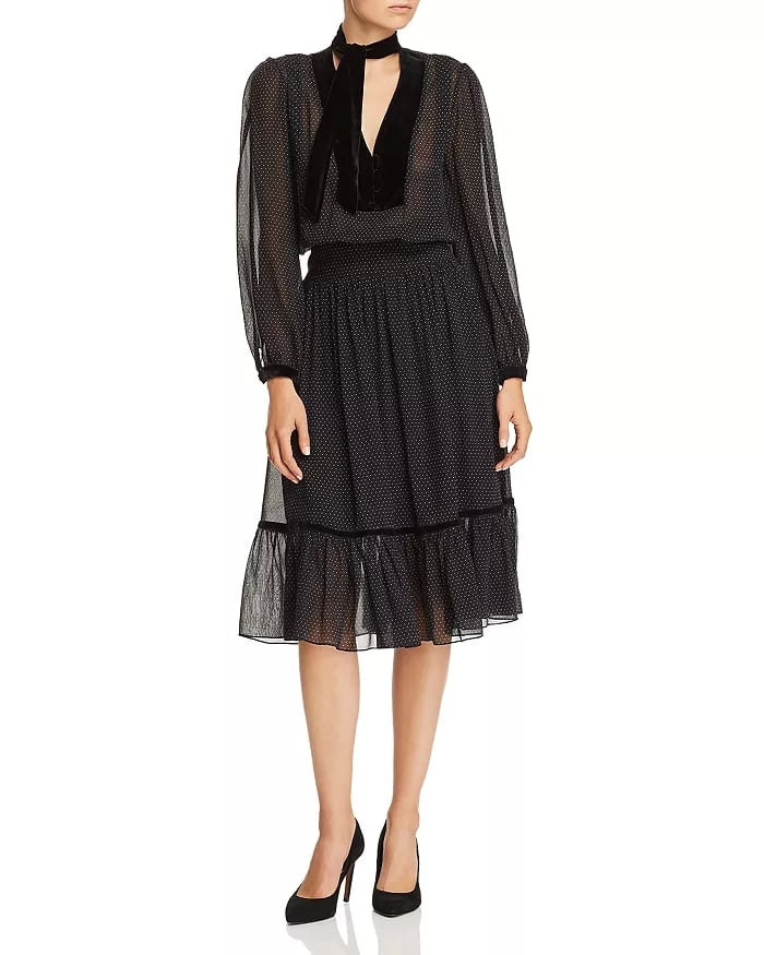 Frame Velvet-Trim Polka Dot Silk Dress