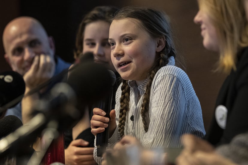 BRUSSELS, BELGIUM - FEBRUARY 21: Greta Thunberg, climate activist speaks during a press conference organized by Belgian Youth for Climate with other activists from Europe on February 21, 2019 in Brussels, Belgium. (Photo by Maja Hitij/Getty Images)