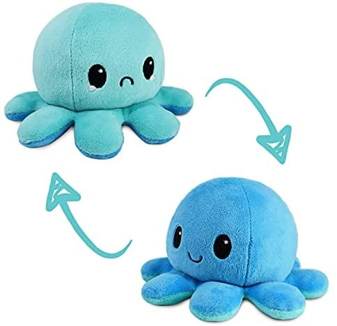 TeeTurtle Reversible Octopus Plushie in Happy Blue and Sad Light Blue