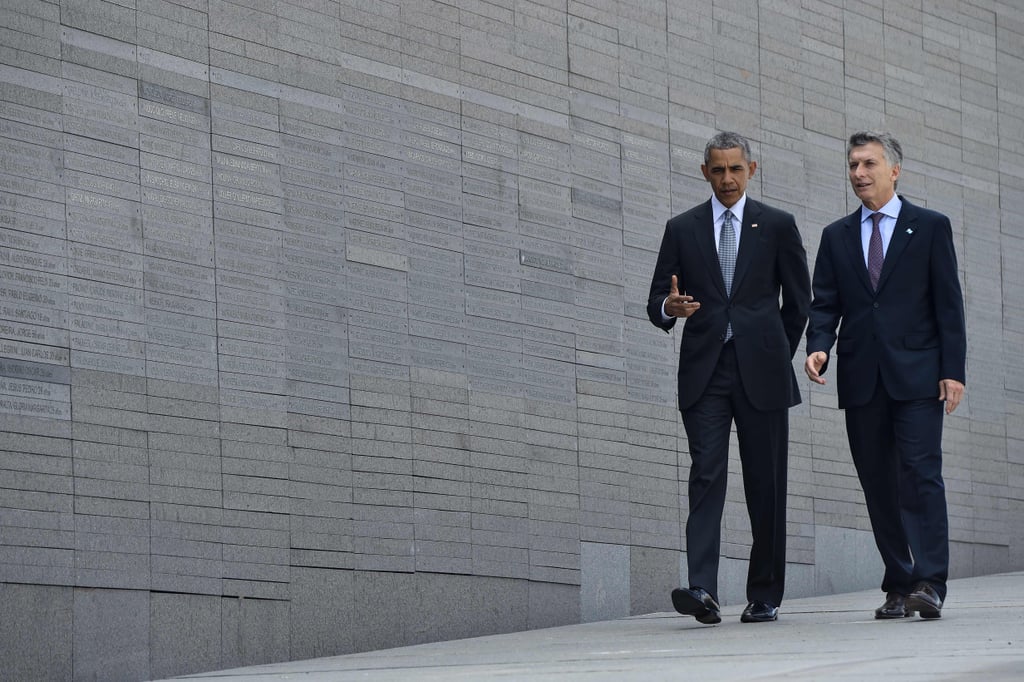 President Obama and President Macri at the Parque de la Memoria in honor of the Dirty War Victims