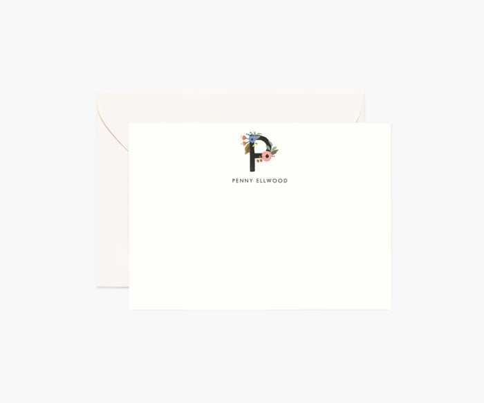 Rifle Paper Co. Floral Initial Personalized Flat Notes