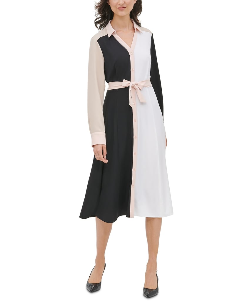 Calvin Klein Mixed-Media Colorblocked Shirtdress