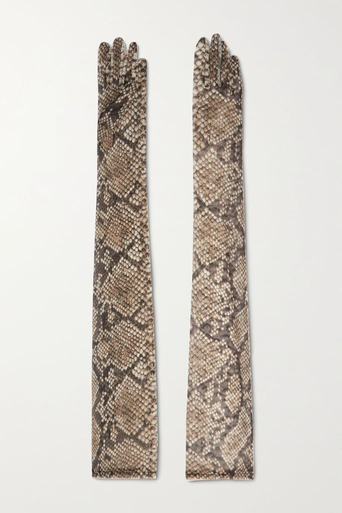 Dries Van Noten Snake Print Stretch-Mesh Gloves