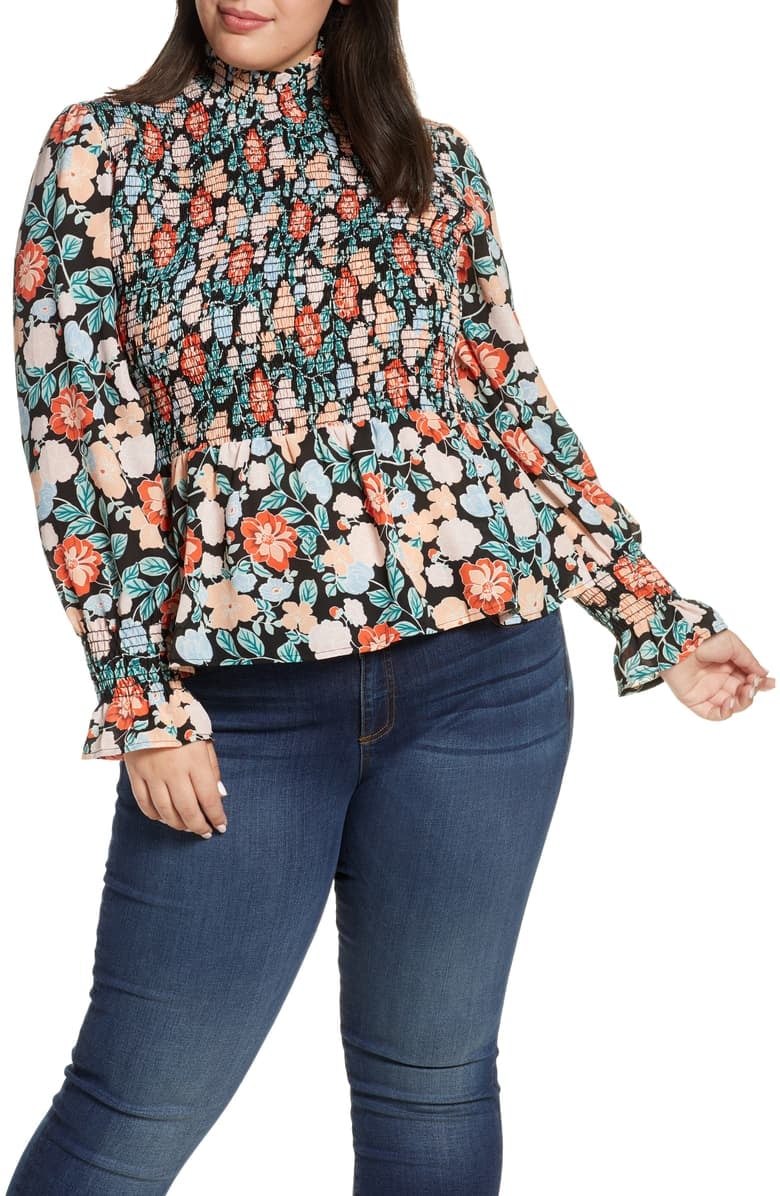 Gibson Plus Size Smocked Peplum Top