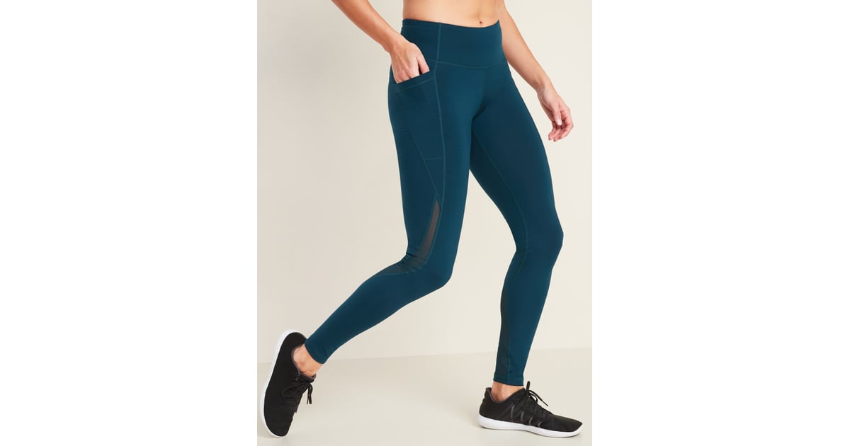 High-Waisted Elevate 7/8-Length Mesh-Trim Compression Leggings for