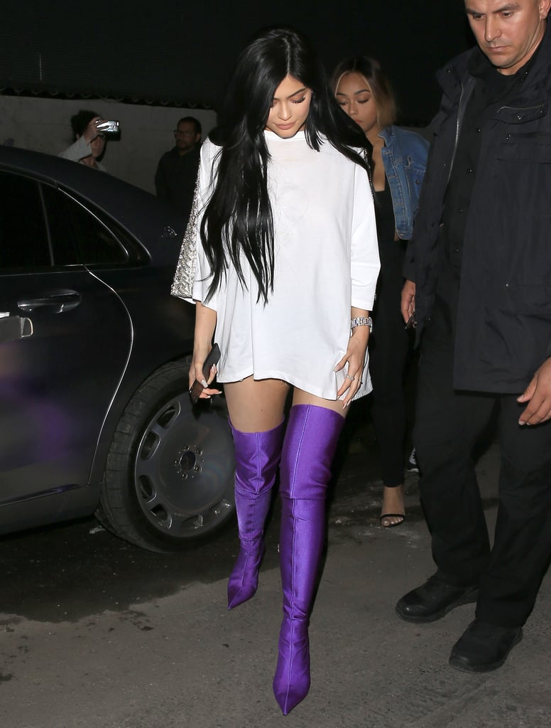 Kim Kardashian Wears Balenciagas Blue Knife Denim Thigh High Boots