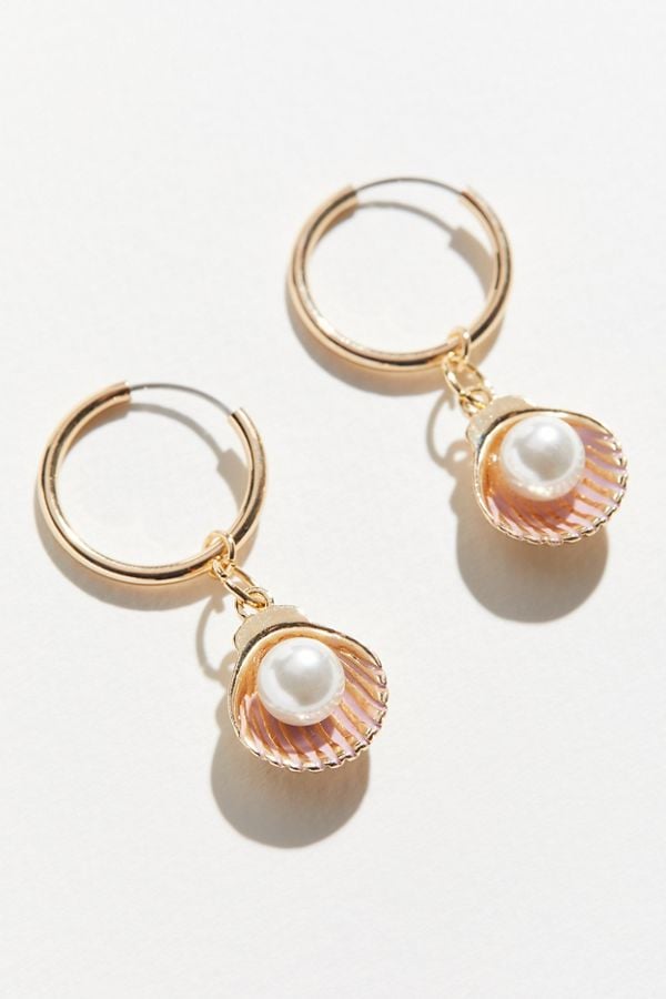 Pearl Charm Hoop Earrings