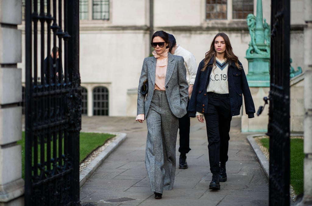 Victoria Beckham Gray Suit With Brooklyn Beckham Girlfriend