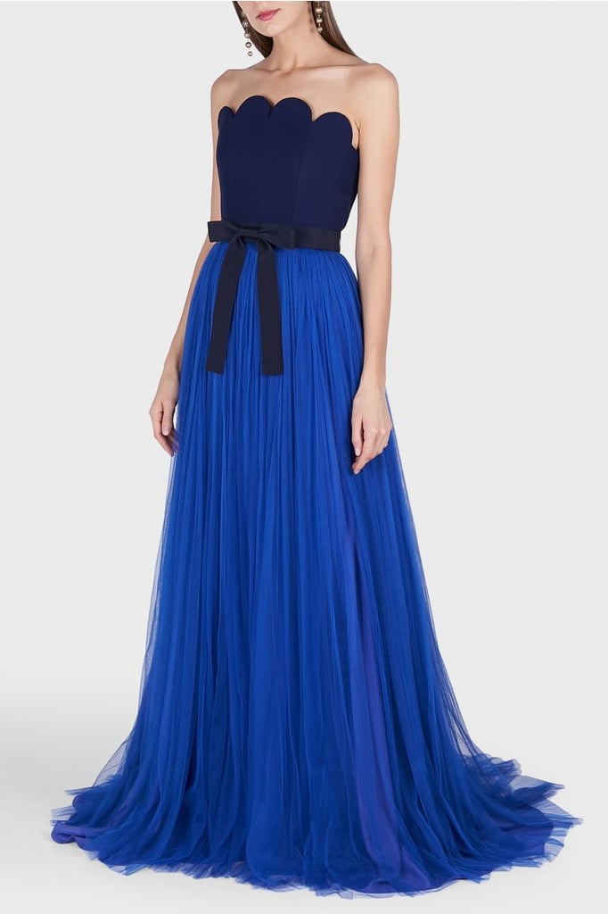 Delpozo Strapless Scallop Tulle Maxi Dress