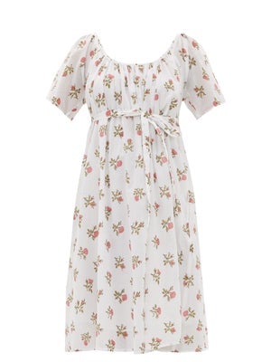 Thierry Colson Plum Floral-Print Cotton-Voile Dress