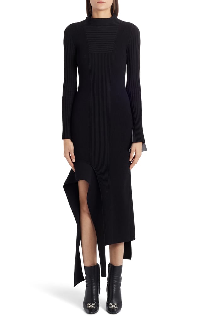 Off-White Knit Long-Sleeved Asymmetrical Midi Dress