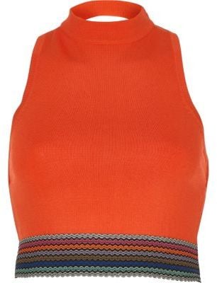 River Island Womens Orange high neck sleeveless crop top