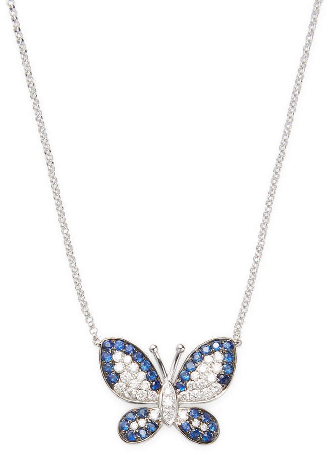 Arthur Marder White Gold Butterfly Sapphire & Diamond Necklace