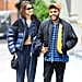 Bella Hadid Blue Suit and Puffer Jacket With The Weeknd 2018