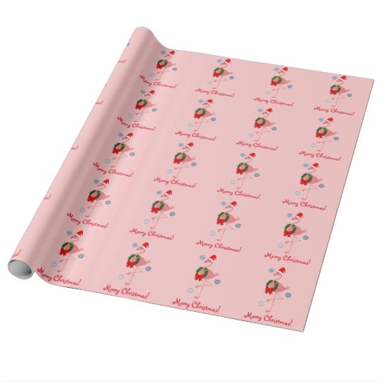 Flamingo With Santa Hat and Wreath Wrapping Paper