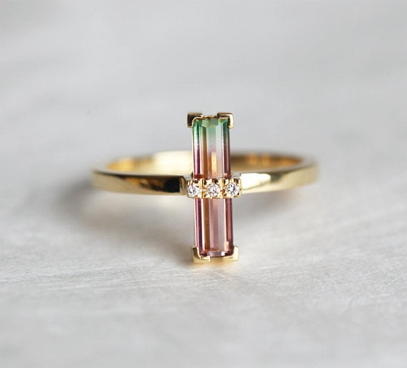 watermelon tourmaline engagement ring