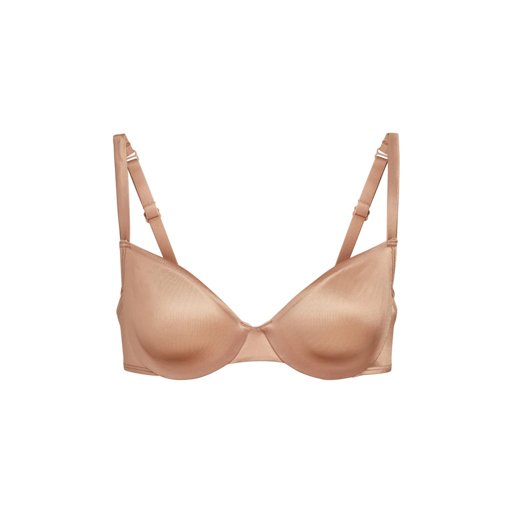 Skims Stretch Satin Unlined Underwire Bra in Desert Clay