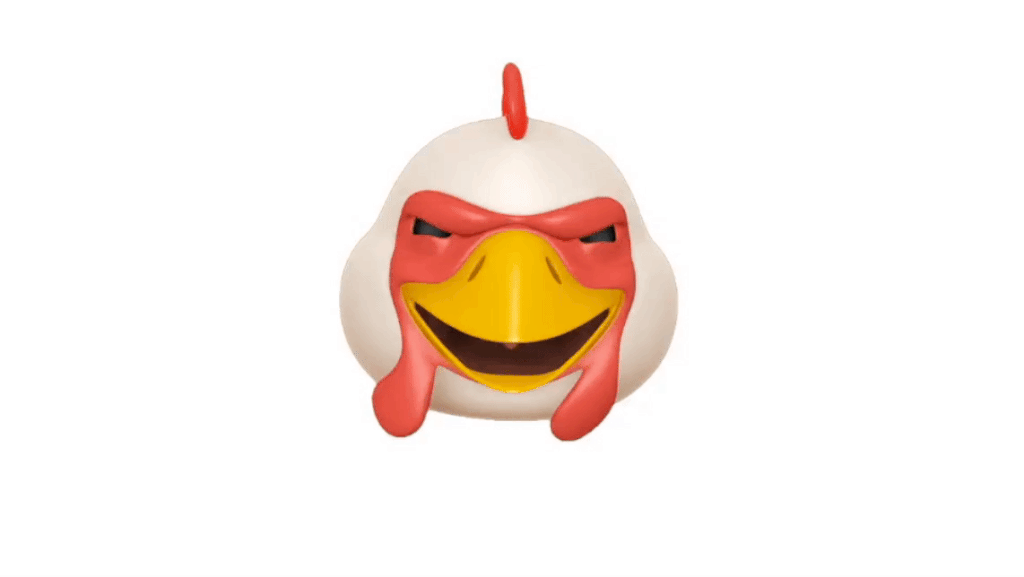 This chicken Animoji smiles and laughs.