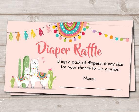 llama diaper raffle cards