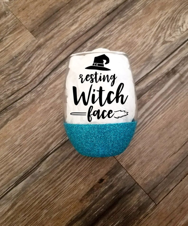 Resting Witch Face Halloween Glass