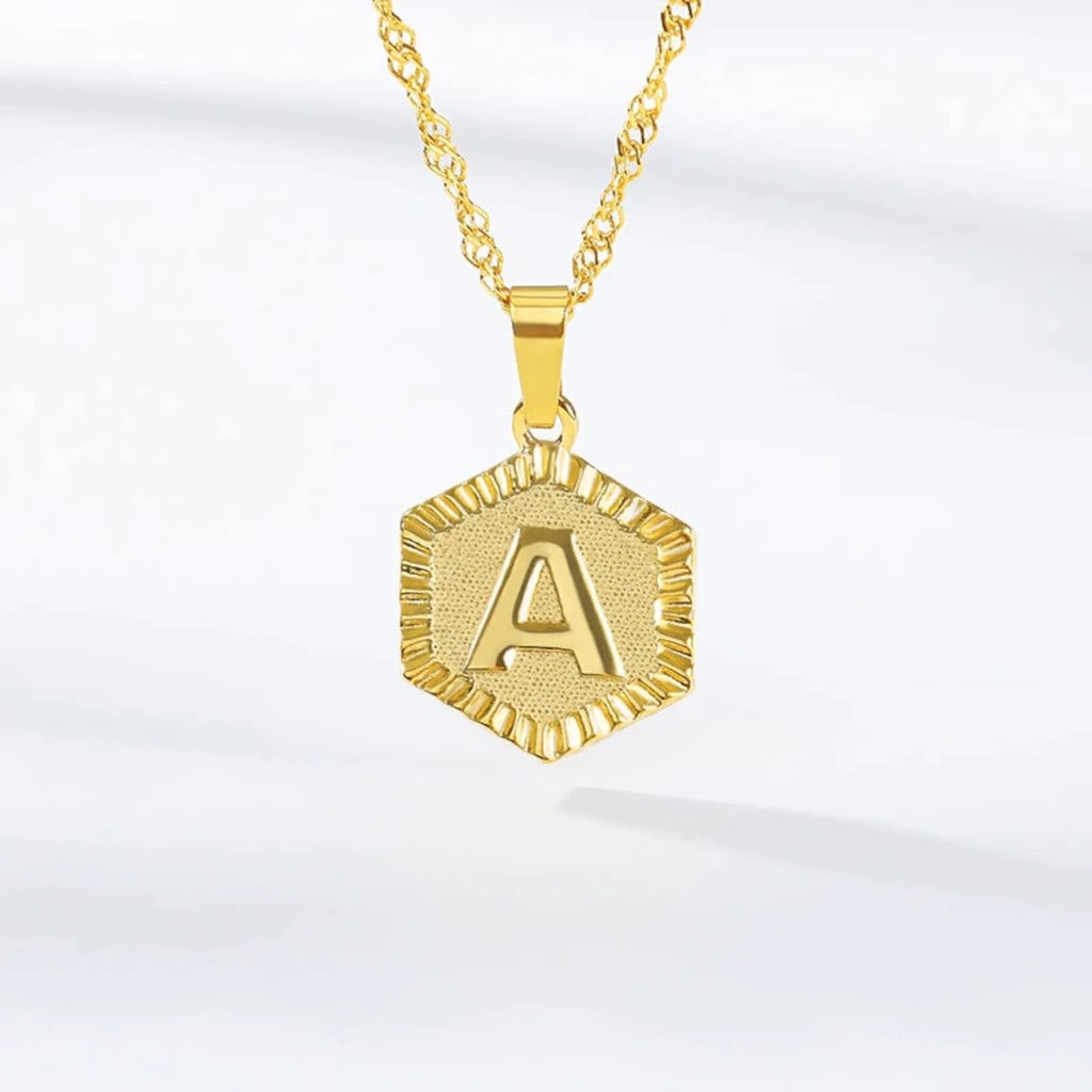 A Trendy Necklace: Hexagon Initial Pendant Necklace