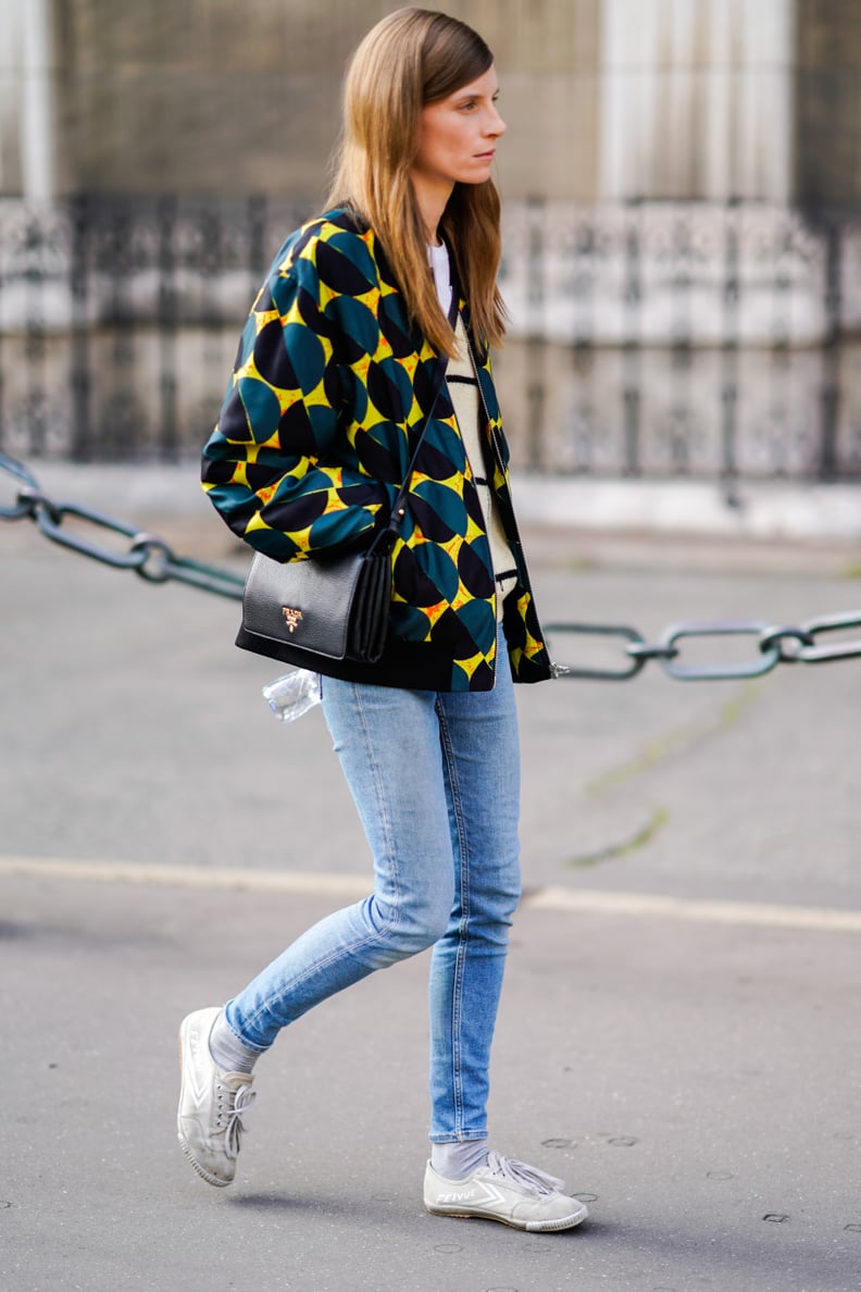 Women's Black Blazer, Black Tank, Blue Ripped Jeans, White Low Top Sneakers