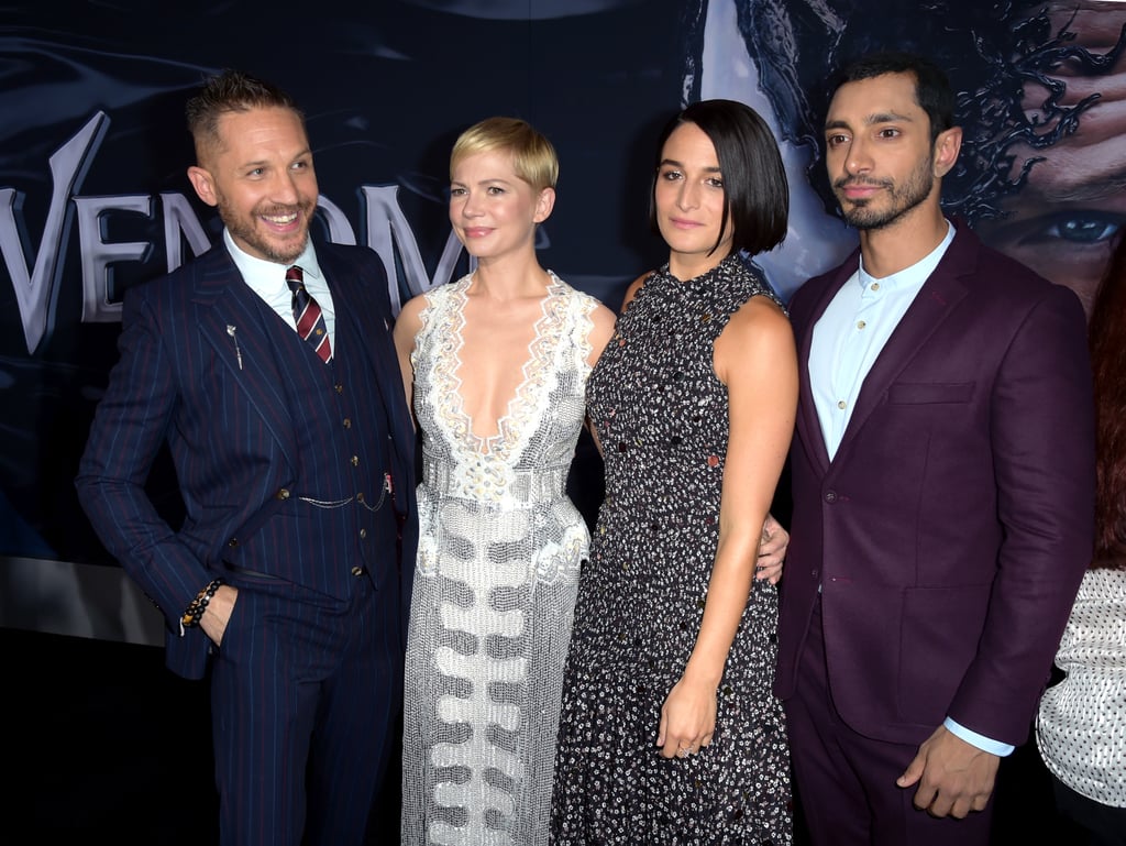 Pictured: Tom Hardy, Michelle Williams, Jenny Slate, and Riz Ahmed