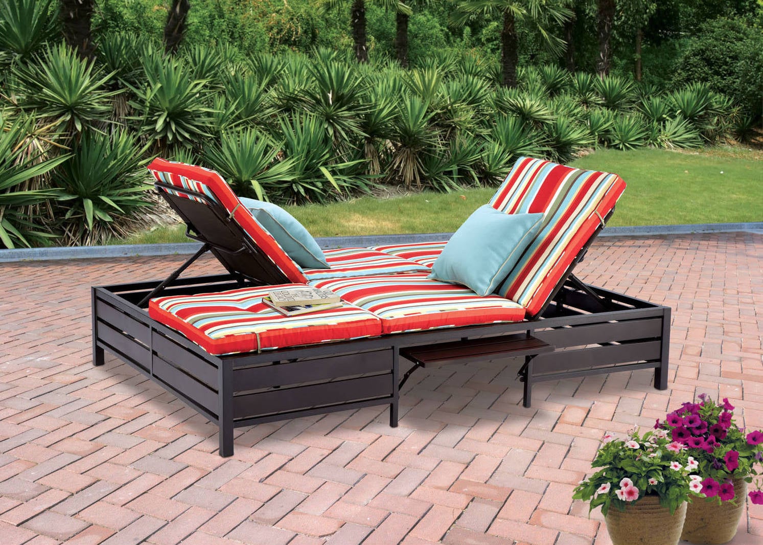 Cartert outdoor double chaise sales lounge with cushion ebern designs