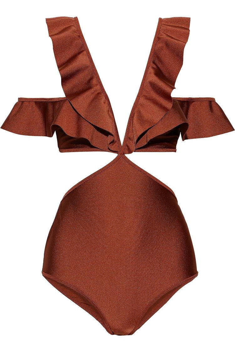 Zimmermann Bronze Tali Flutter Cold-Shoulder Cutout Swimsuit