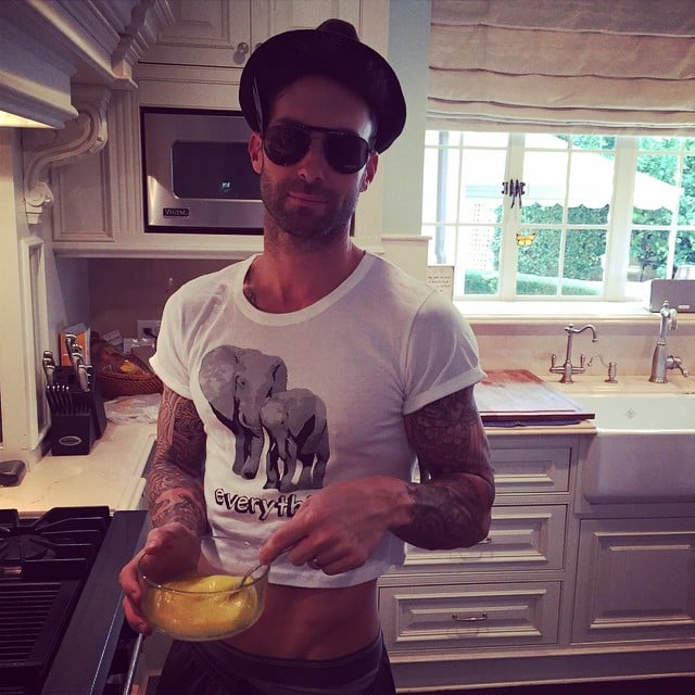 Behati Prinsloo caught her husband in a crop shirt. 
Source: Instagram user behatiprinsloo