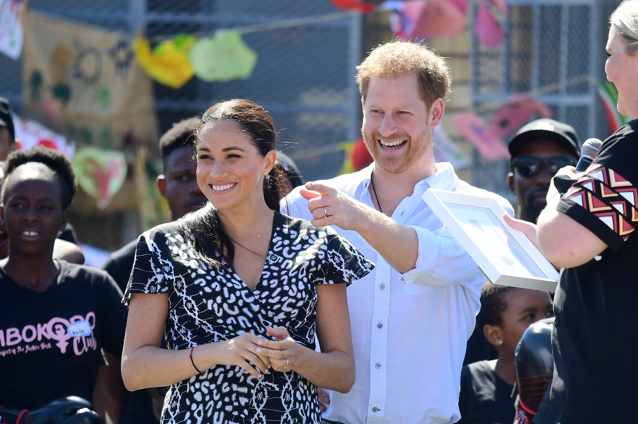 CAPE TOWN, SOUTH AFRICA - SEPTEMBER 23: Prince Harry, Duke of Sussex and Meghan, Duchess of Sussex visit a Justice Desk initiative, a workshop that teaches children about their rights, self-awareness and safety, in Nyanga township, during their royal tour of South Africa on September 23, 2019 in Cape Town, South Africa. (Photo by Samir Hussein/WireImage)