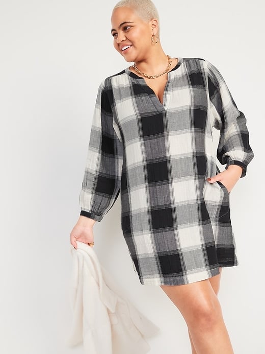 Old Navy Long-Sleeve Plaid Mini Swing Dress