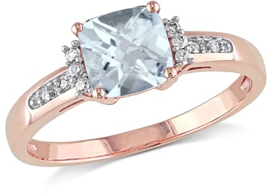 Zales 6.0mm Cushion-Cut Aquamarine and Diamond Accent Engagement Ring in 10K Rose Gold ($499)