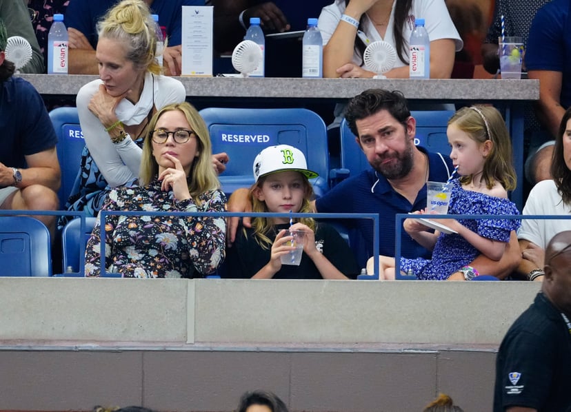 NEW YORK, NEW YORK - SEPTEMBER 08: Emily Blunt and John Krasinski are seen at the 2023 US Open Tennis Championships on September 08, 2023 in New York City. (Photo by Gotham/GC Images)